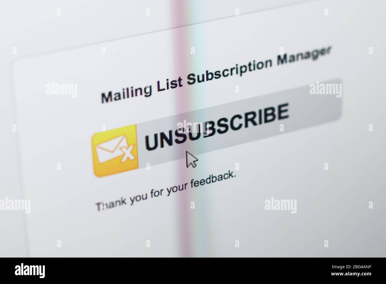 Close up detail of an email unsubscribe form on a computer screen Stock Photo