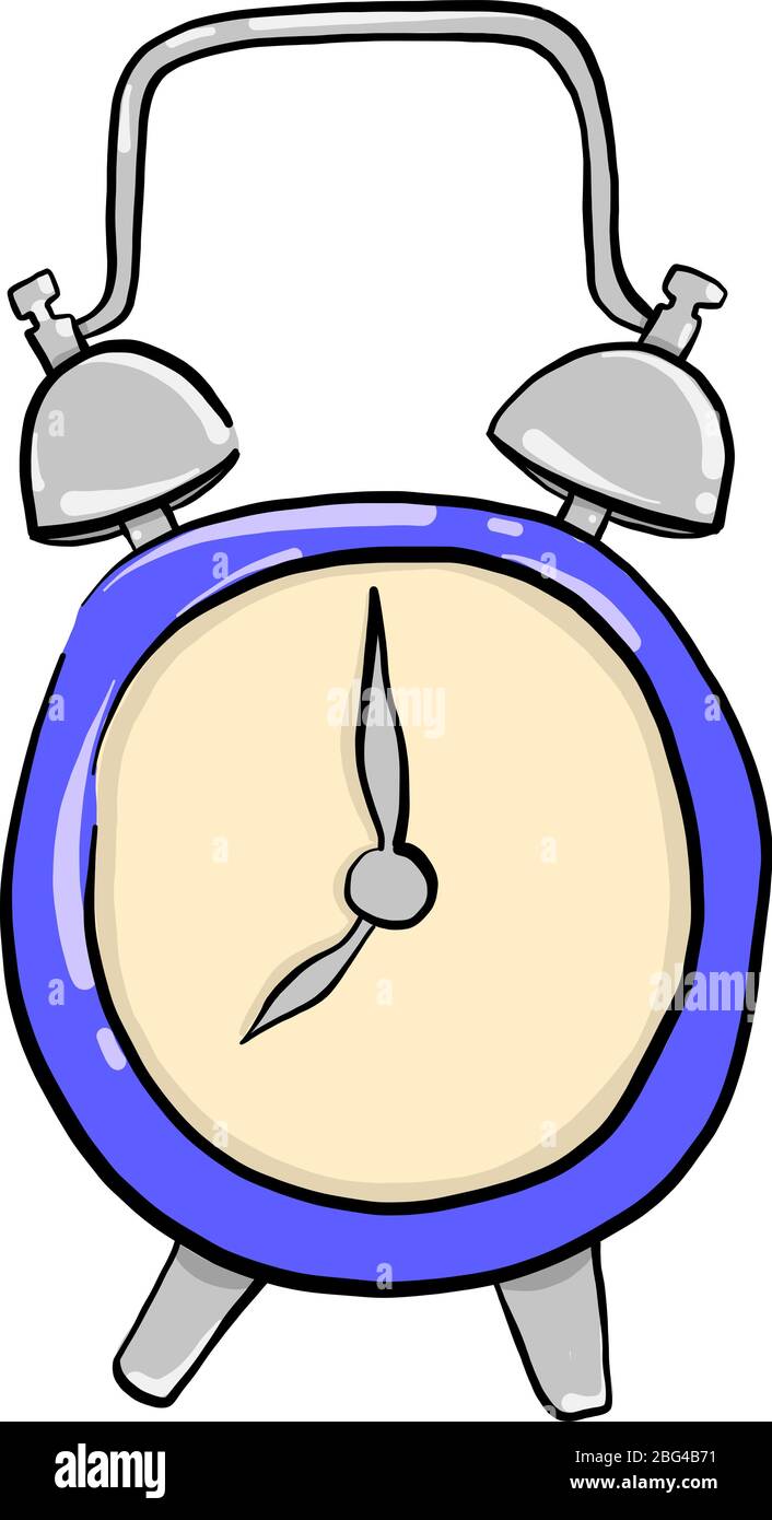Small blue alarm clock, illustration, vector on white background Stock Vector