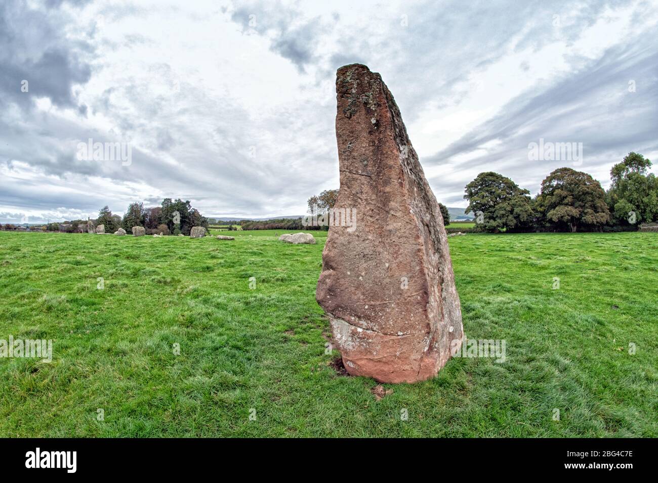 Long Meg/Long Meg and her Daughters, standing stone and stone circle, Cumbria UK Stock Photo