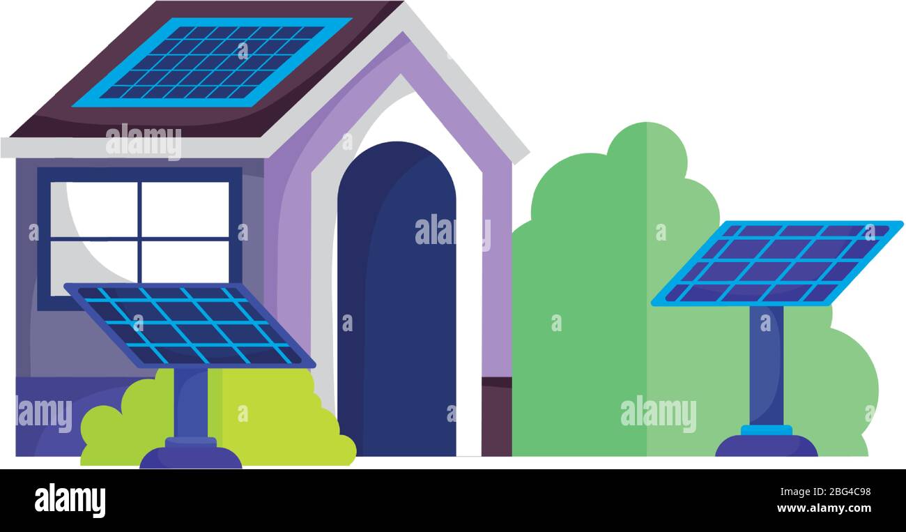 eco friendly house solar panel energy sustainable tree isolated icon ...