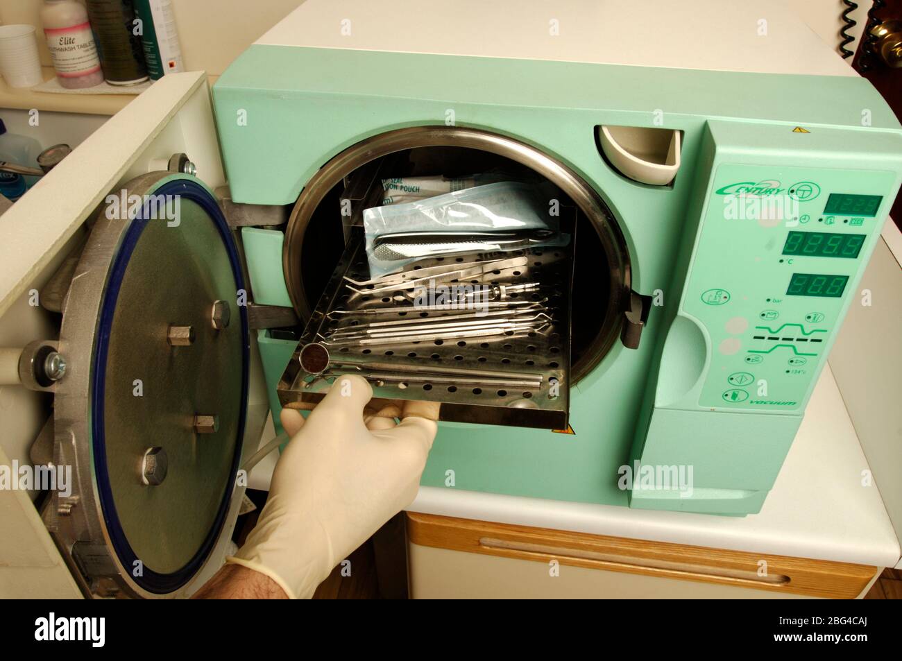 Dental tools being put into an autoclave for sterilisation by high