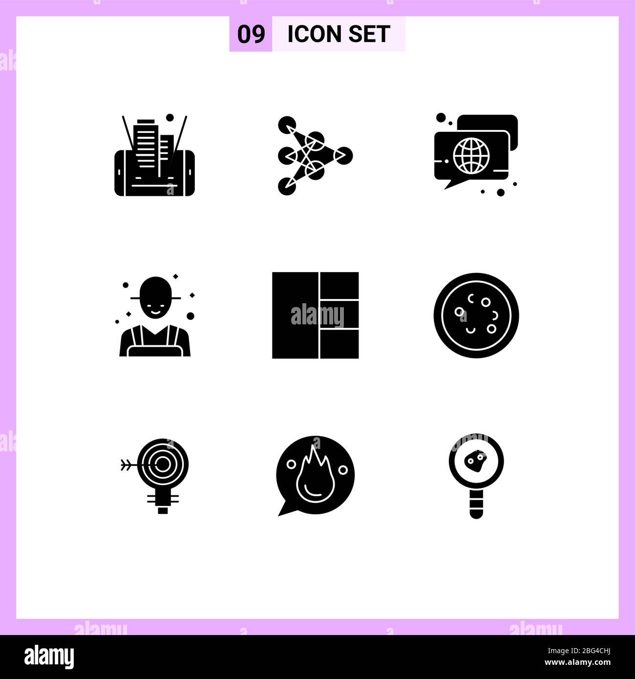 Pack of 9 Modern Solid Glyphs Signs and Symbols for Web Print Media such as grid, farming, bubble, farmer, talk Editable Vector Design Elements Stock Vector