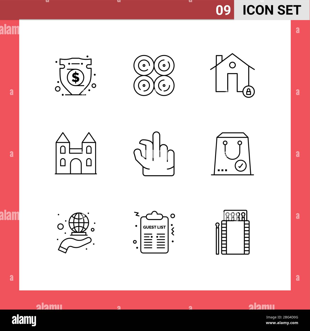 9 Thematic Vector Outlines and Editable Symbols of in, church, buildings, cathedral, protect Editable Vector Design Elements Stock Vector