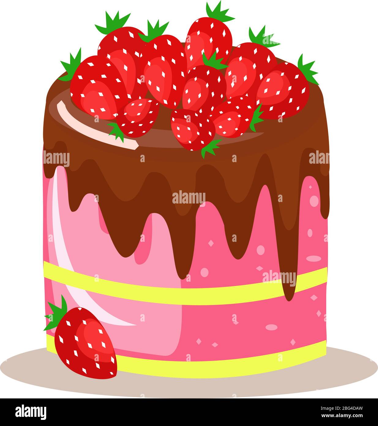 Strawberry cake, illustration, vector on white background Stock Vector