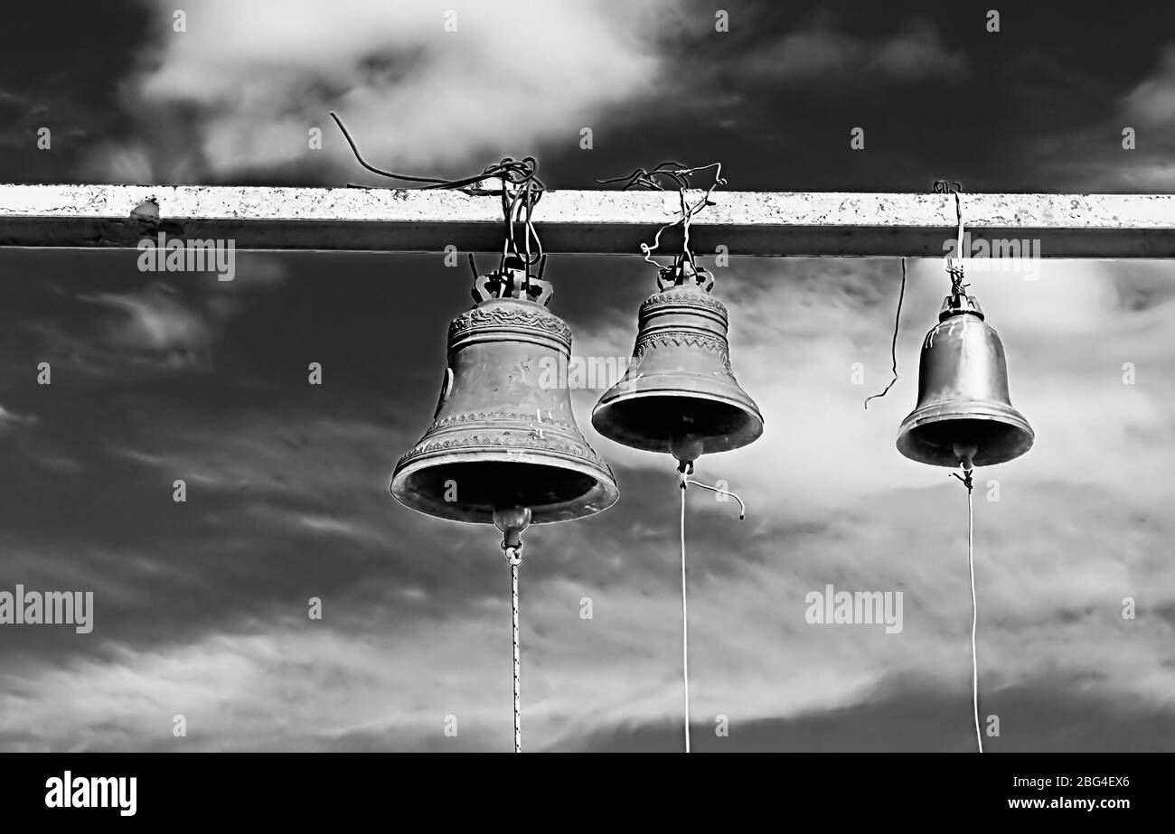 Old bronze church bells Black and White Stock Photos & Images - Alamy