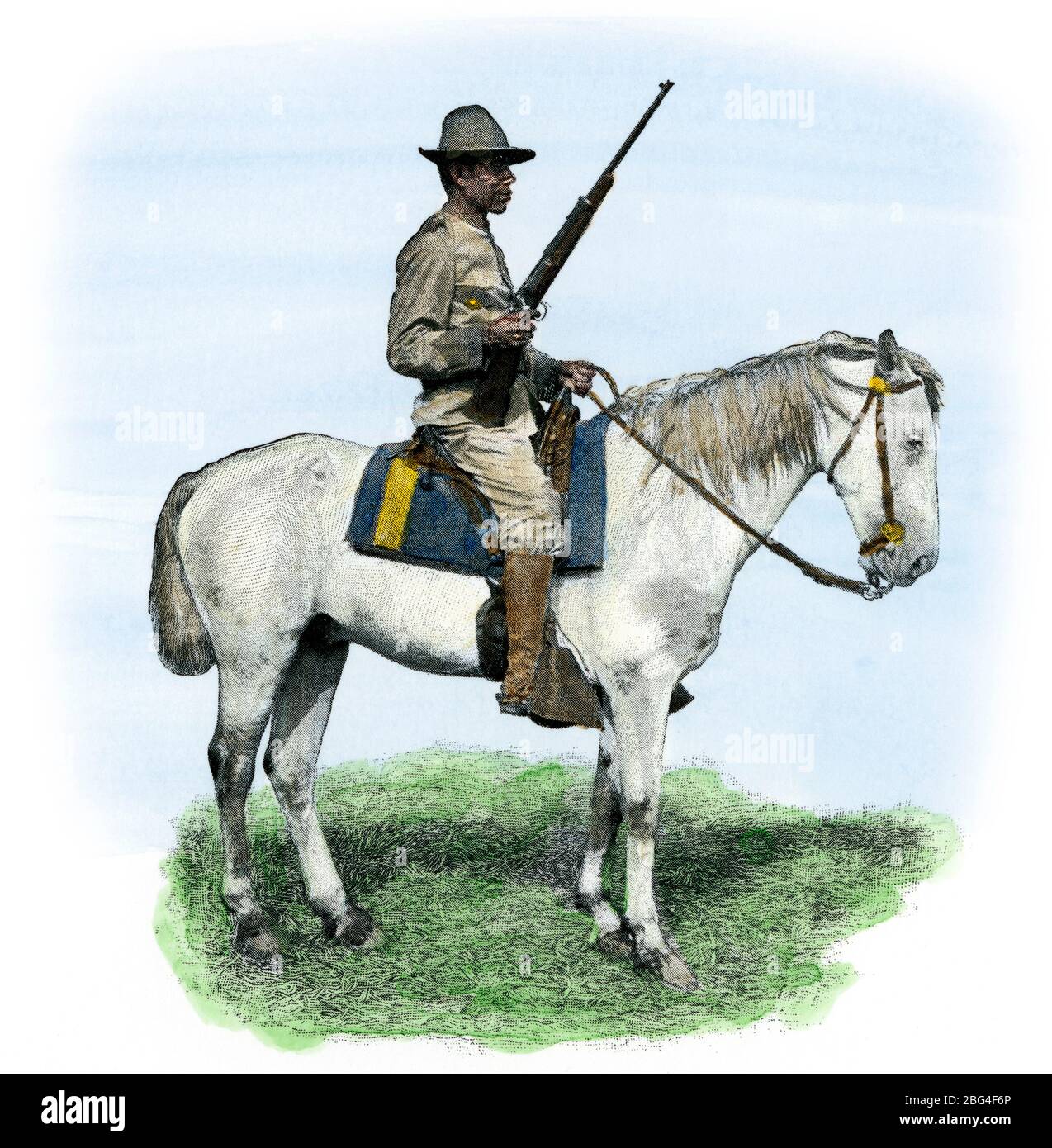 Rough Rider William Pollock, Pawnee Indian, Spanish-American War, 1898.  Hand-colored halftone of a photograph Stock Photo