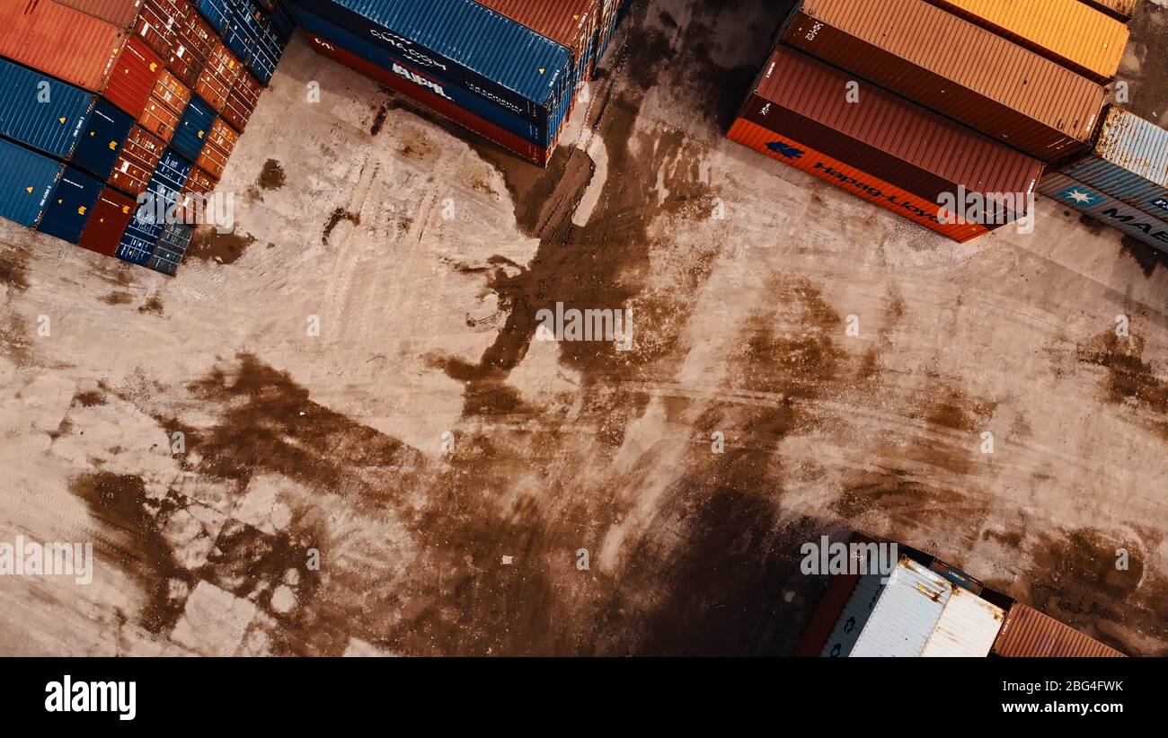Warsaw, Poland 03.20.2020. Empty cargo containers on the railyard