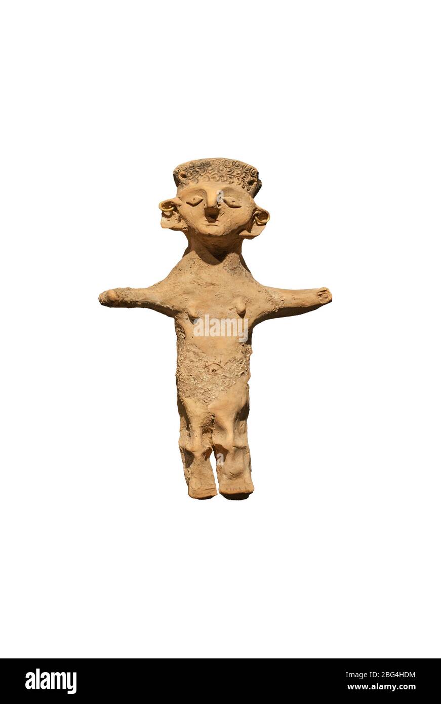 Barcelona, Spain - Dec 27th, 2019: Terracotta statuette of carthaginian Goddess. 4th century BC, Puig des Molins, Ibiza. Catalan Museum of Archaeology Stock Photo