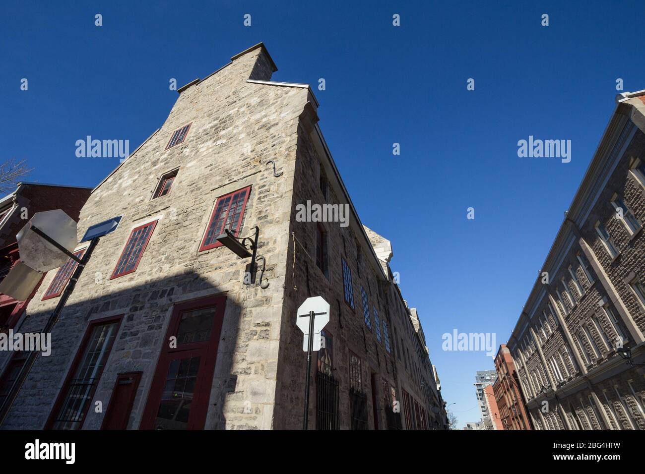 Typical stone housing building from the narrow streets of Old Montreal, Quebec, Canada. Also