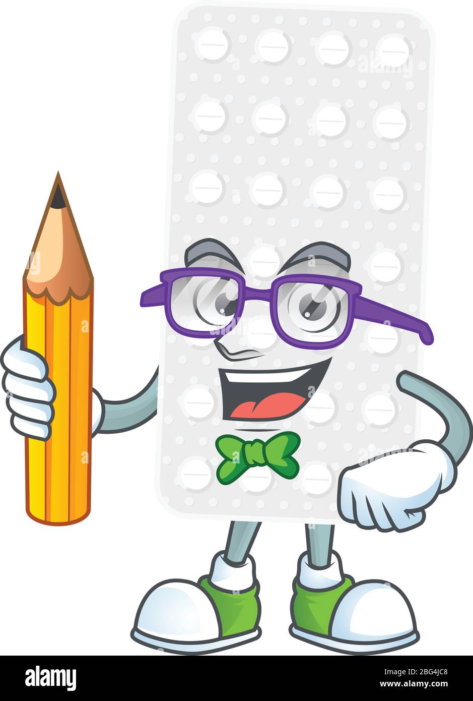 Pills student cartoon character studying with pencil. Vector ...