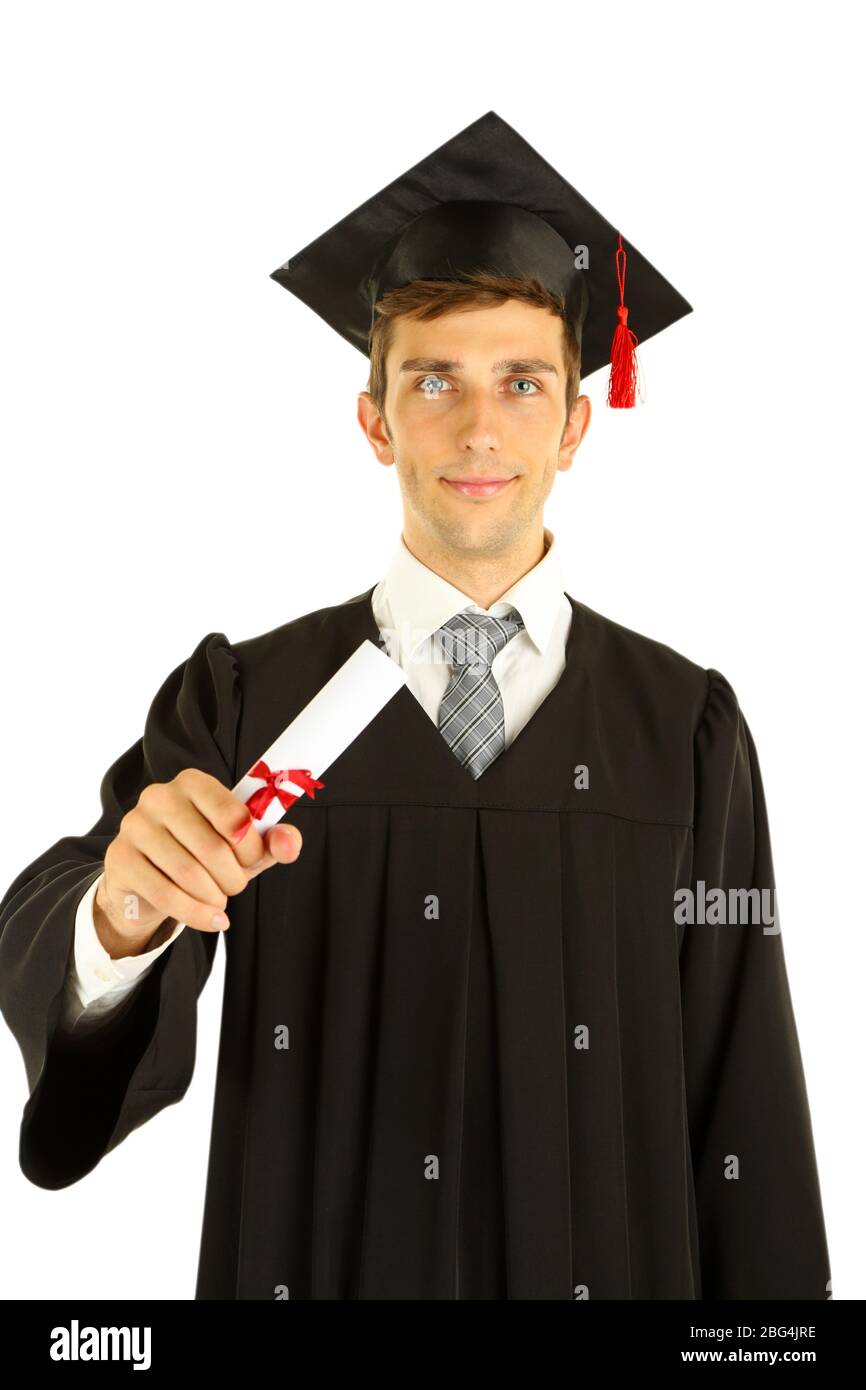 Young man with graduation cap and gown and diploma Stock Photo - Alamy