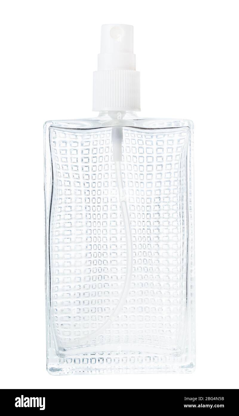 empty perfume spray flacon isolated on white background Stock Photo