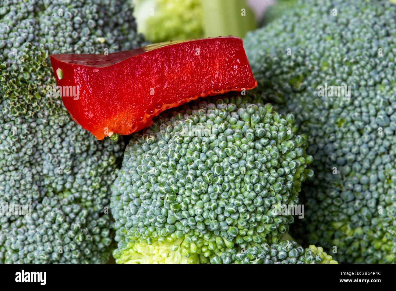 Close Up Vegetables broccoli and colliflower and onion red Stock Photo