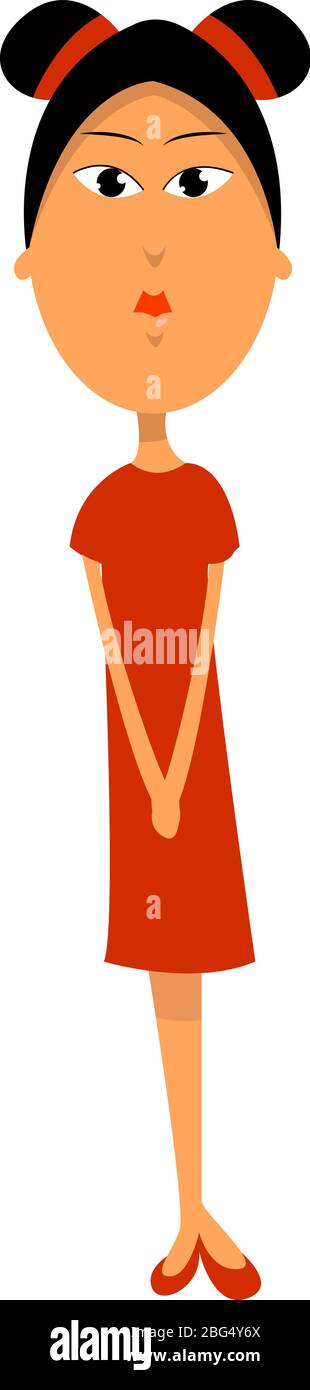 Chinese girl in red, illustration, vector on white background Stock Vector