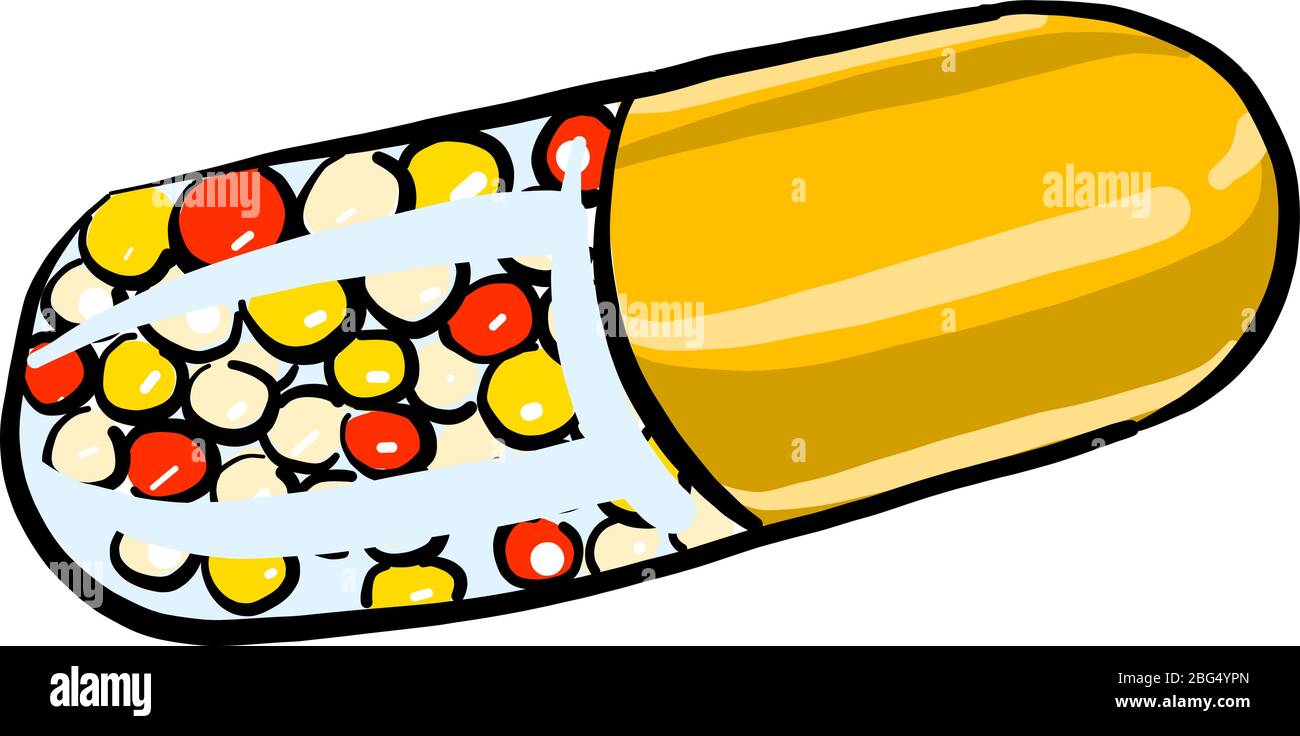 Yellow capsule, illustration, vector on white background Stock Vector