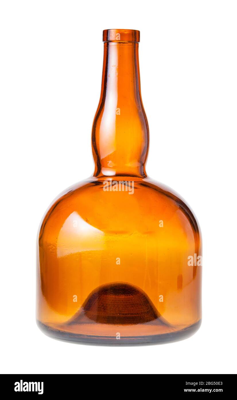 empty wide brown liquor bottle isolated on white background Stock Photo