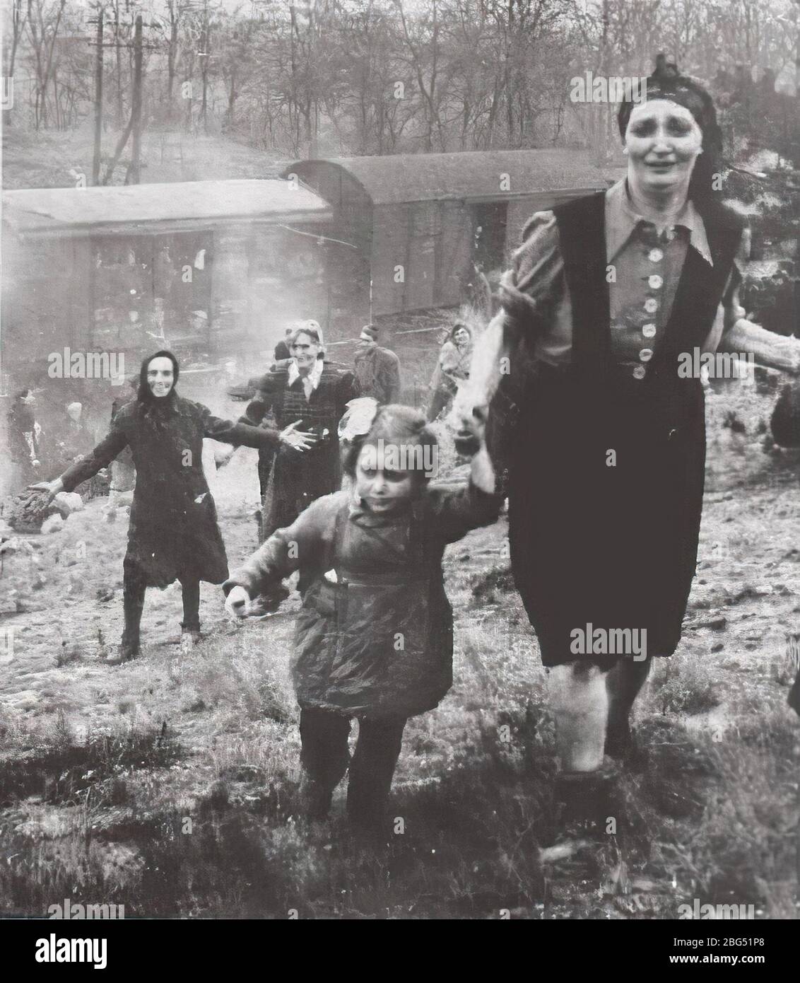 Second World War documentary. Some of the 2,141 prisoners just freed from their train, bound for an extermination camp, by U.S. soldiers near Madgeburg, Germany on April 13, 1945. Stock Photo