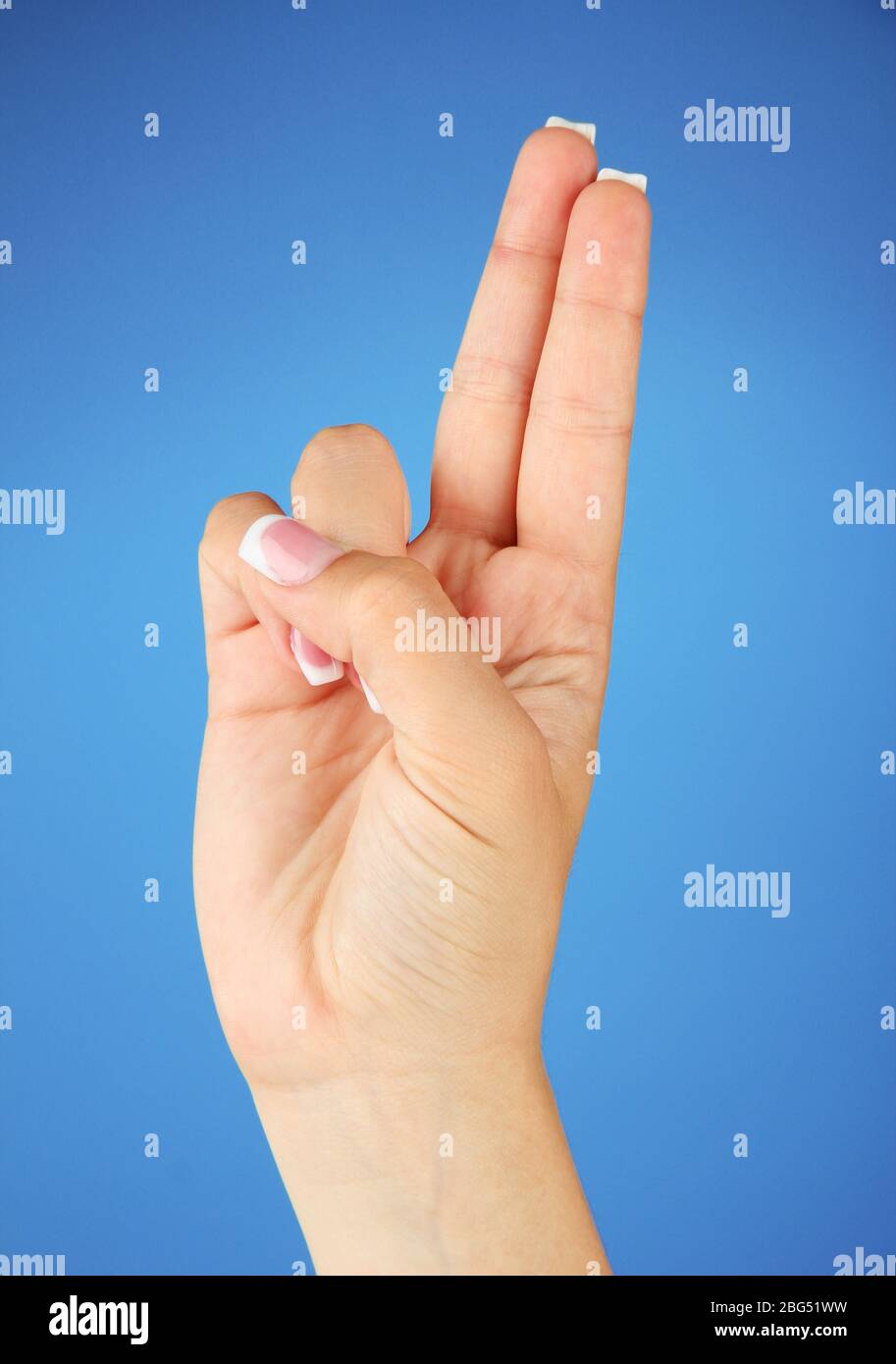 Finger Spelling the Alphabet in American Sign Language (ASL). Letter U ...