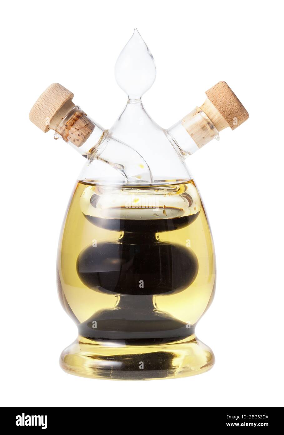 closed glass dispenser with olive oil and balsamic vinegar isolated on