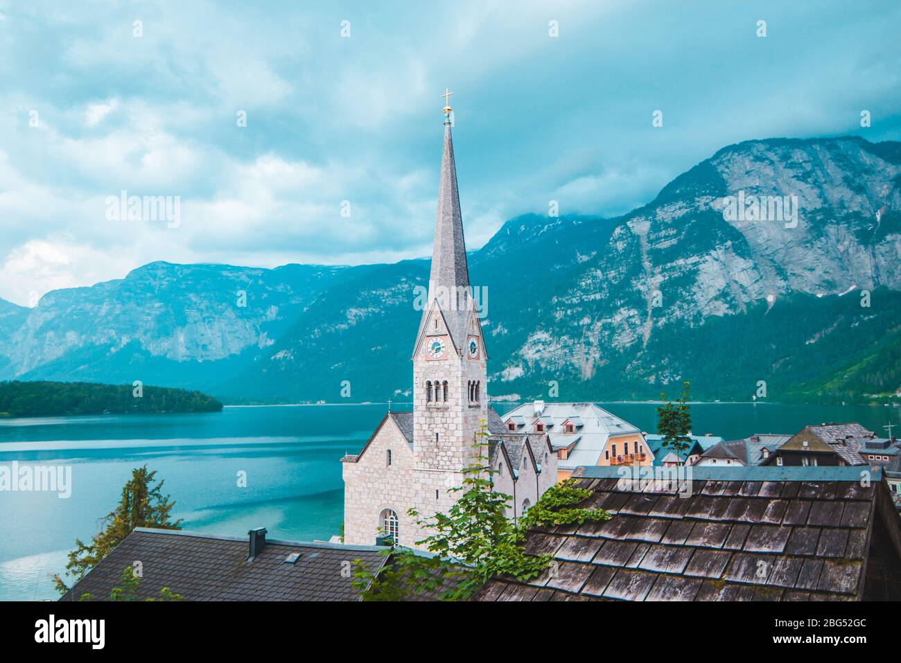 panoramic view of hallstatt village Stock Photo Alamy