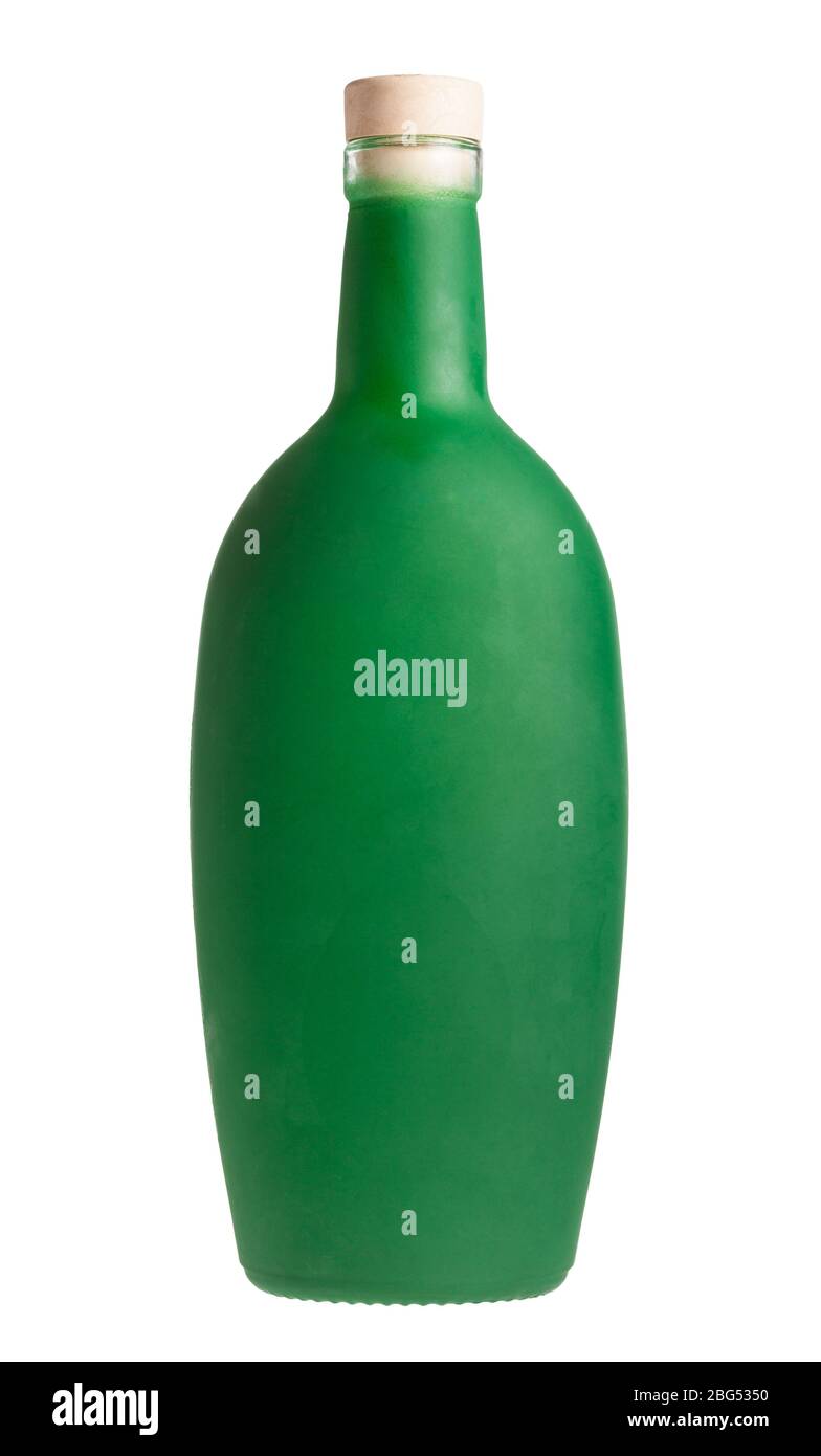 closed green liquor bottle isolated on white background Stock Photo