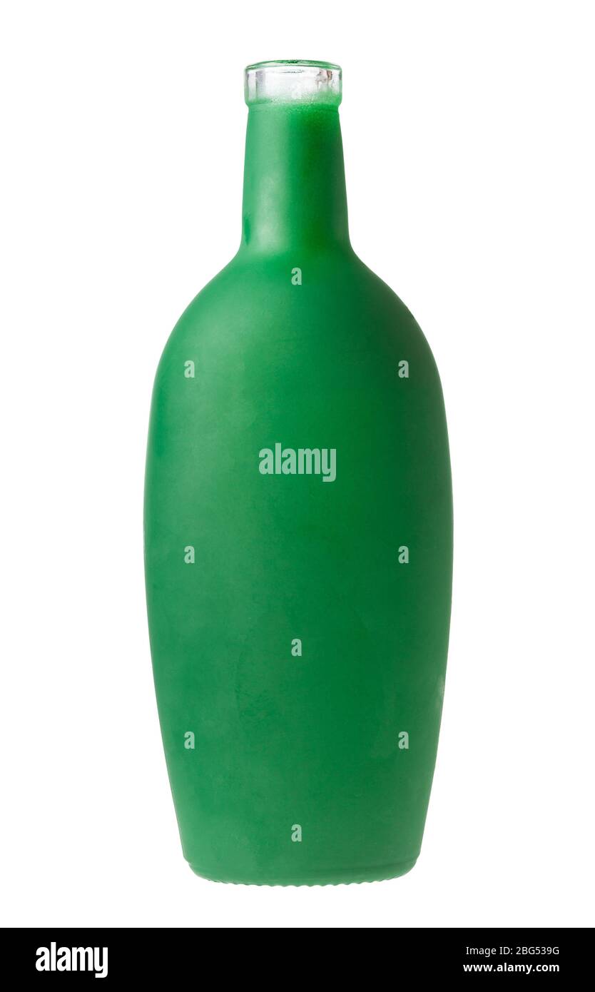 open green liquor bottle isolated on white background Stock Photo