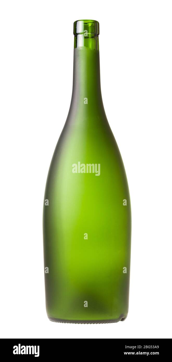 empty green brandy bottle isolated on white background Stock Photo
