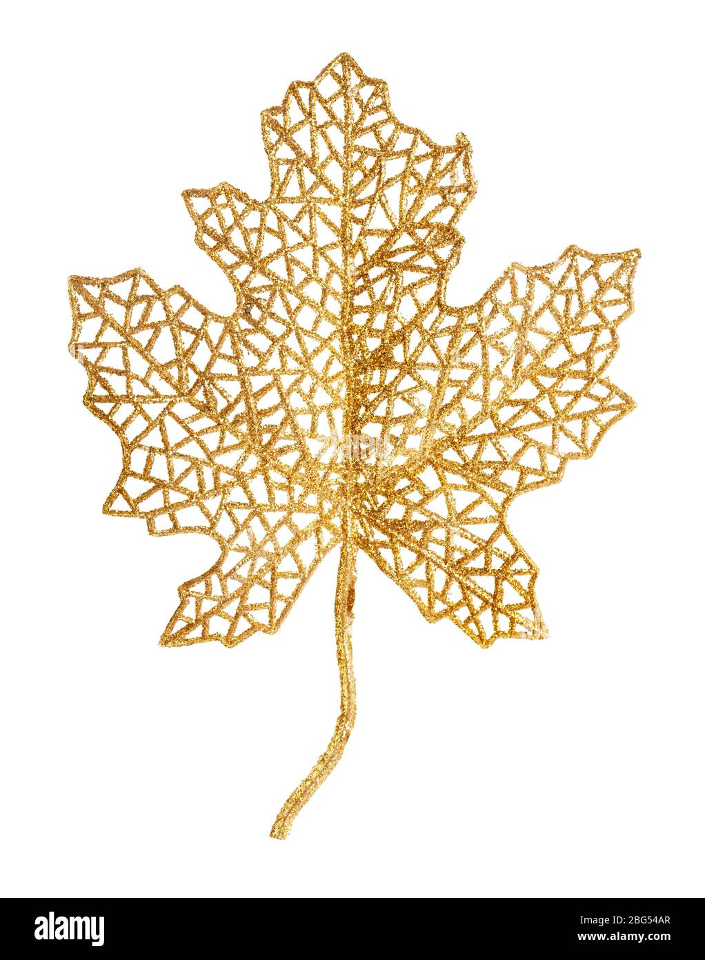 golden plastic skeleton of natural leaf isolated on white background Stock Photo