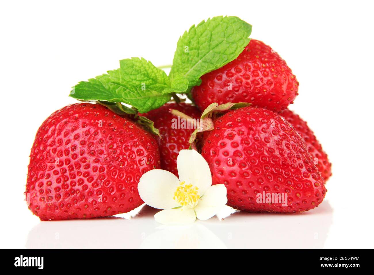 Ripe sweet strawberries and flower, isolated on white Stock Photo - Alamy