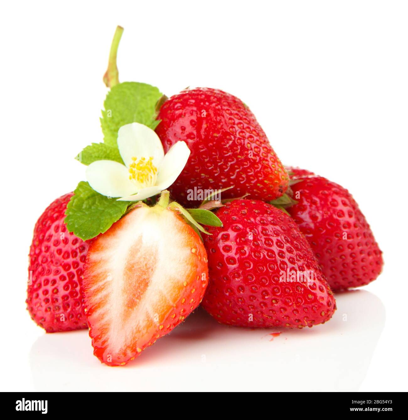 Ripe sweet strawberries and flower, isolated on white Stock Photo - Alamy