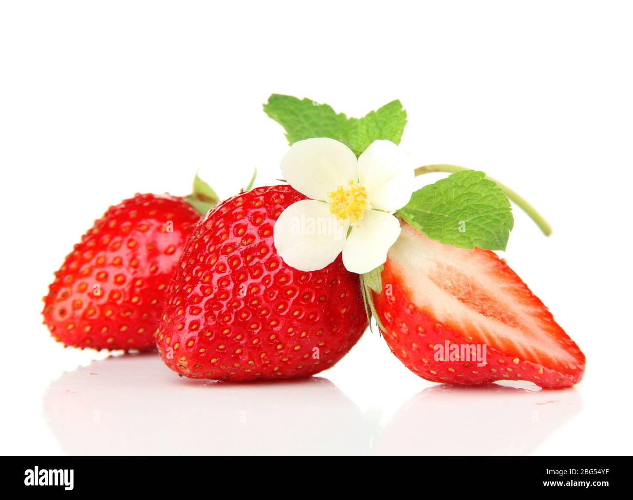Ripe sweet strawberries and flower, isolated on white Stock Photo - Alamy