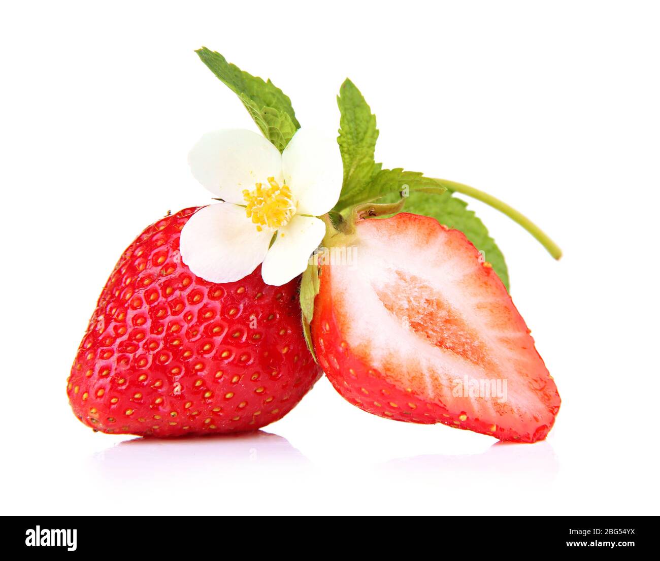 Ripe sweet strawberries and flower, isolated on white Stock Photo - Alamy