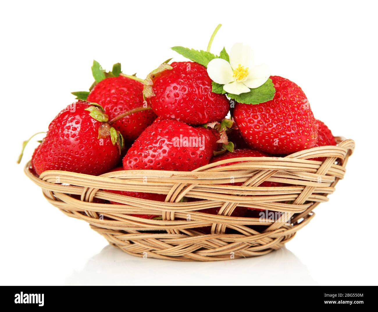 Ripe sweet strawberries in basket, isolated on white Stock Photo - Alamy