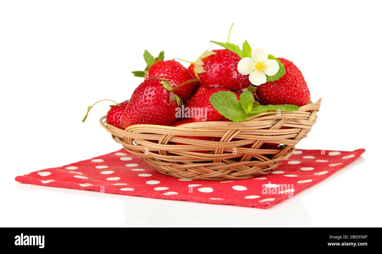 Ripe sweet strawberries in basket, isolated on white Stock Photo - Alamy