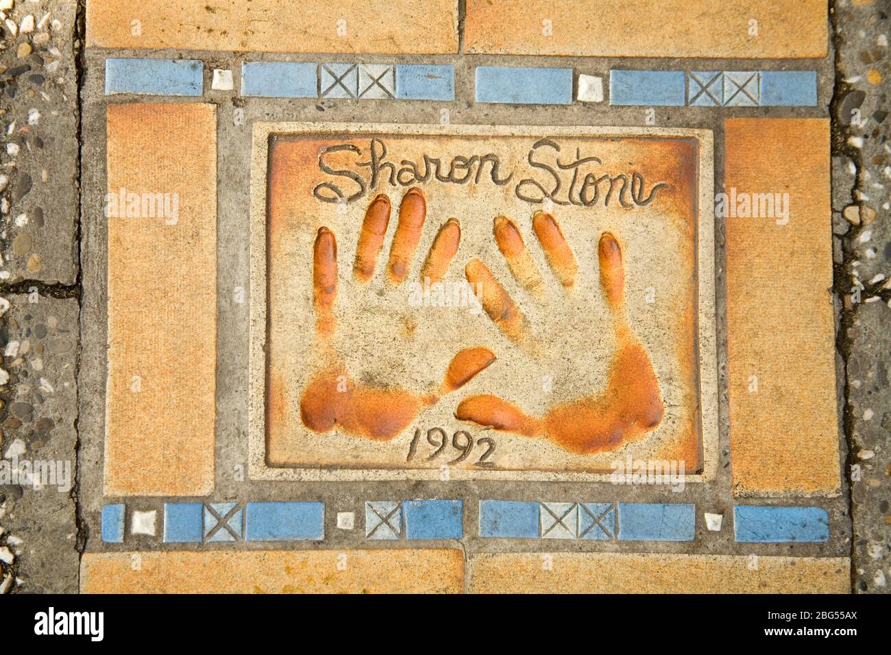Sharon Stone hand prints, Walk of Fame, City of Cannes, France Stock