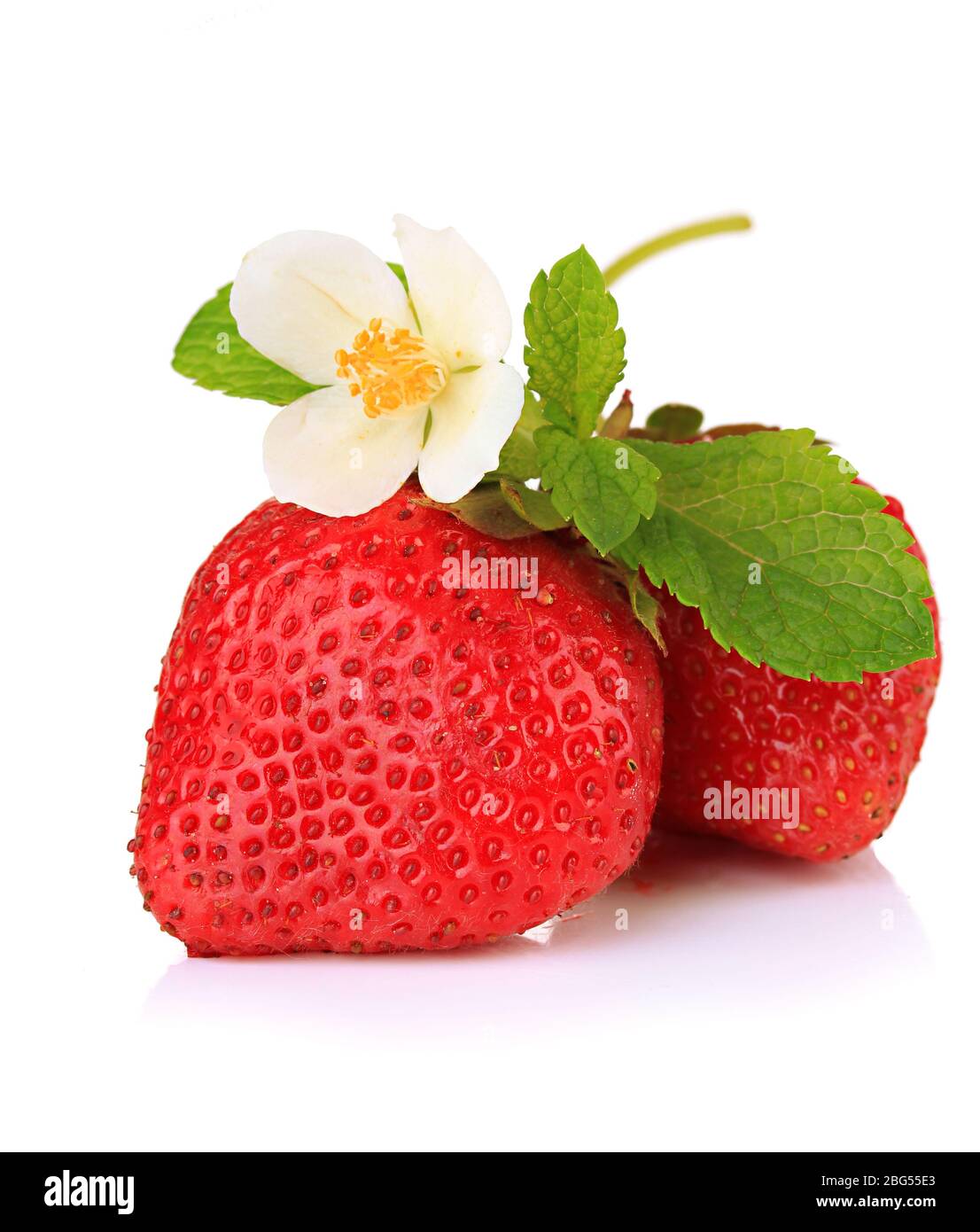 Ripe sweet strawberries and flower, isolated on white Stock Photo - Alamy