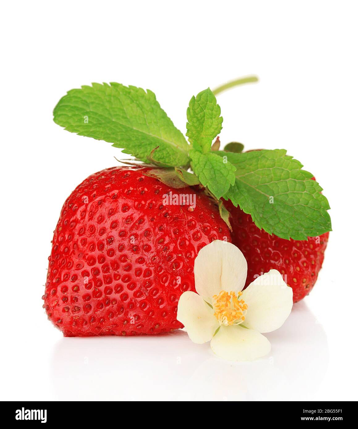 Ripe sweet strawberries and flower, isolated on white Stock Photo - Alamy