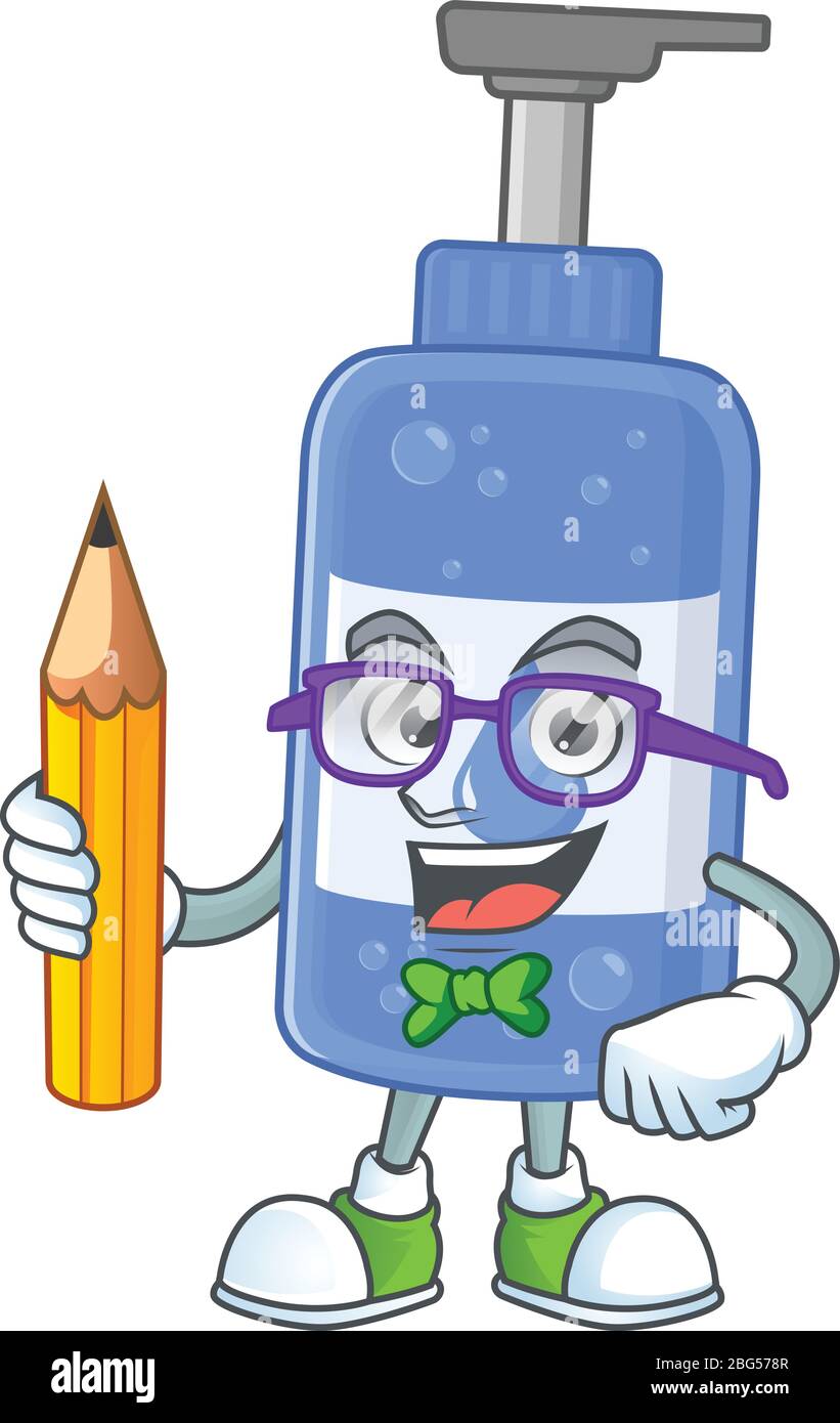 Handsanitizer student cartoon character studying with pencil Stock ...