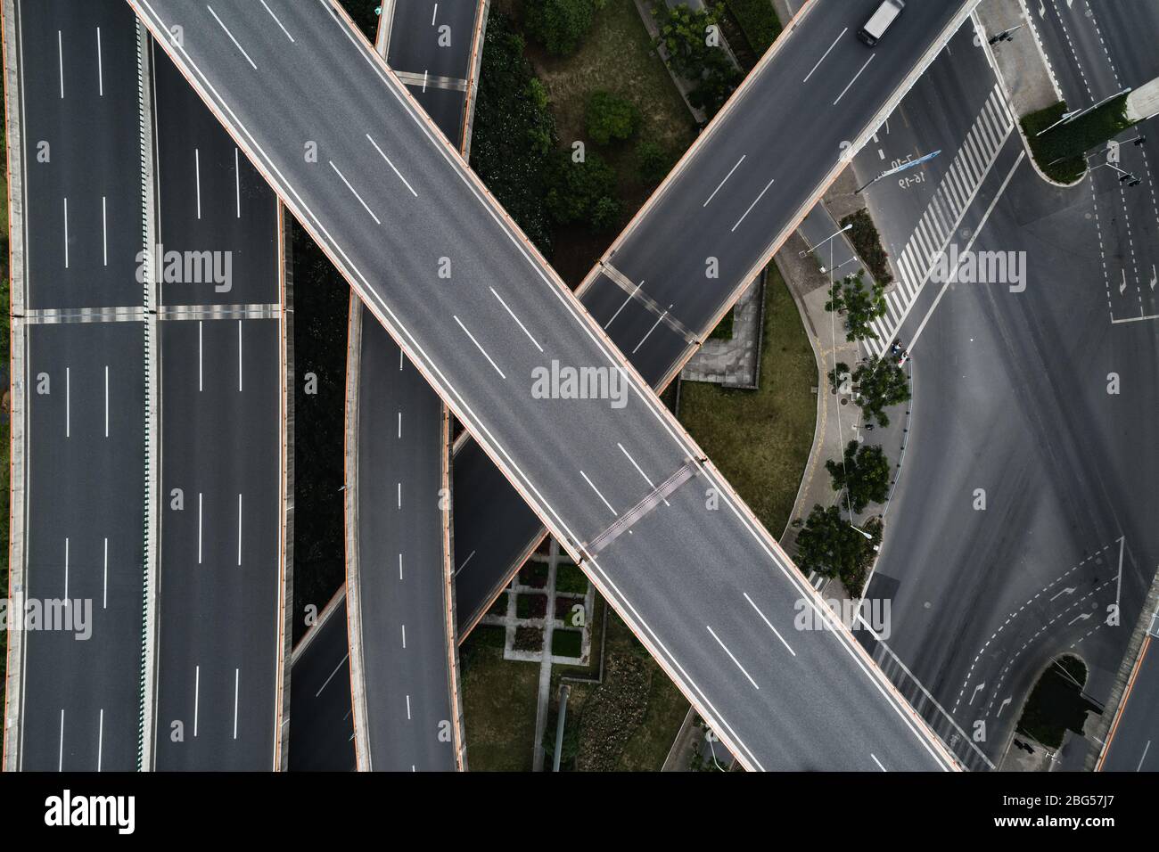 Aerial view of empty highway and overpass Stock Photo - Alamy