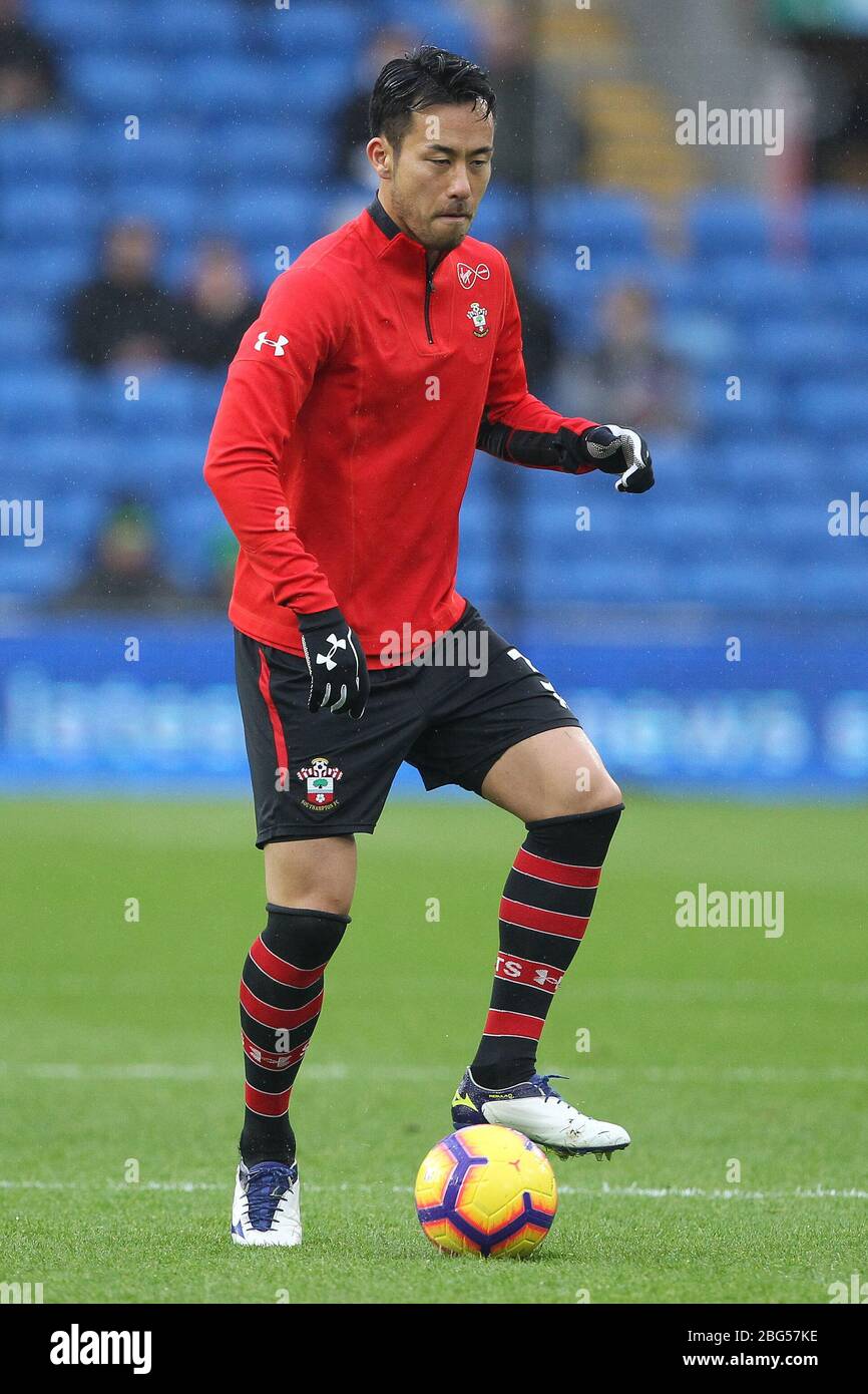 CARDIFF, WALES Maya Yoshida of Southampton warms up prior to the ...