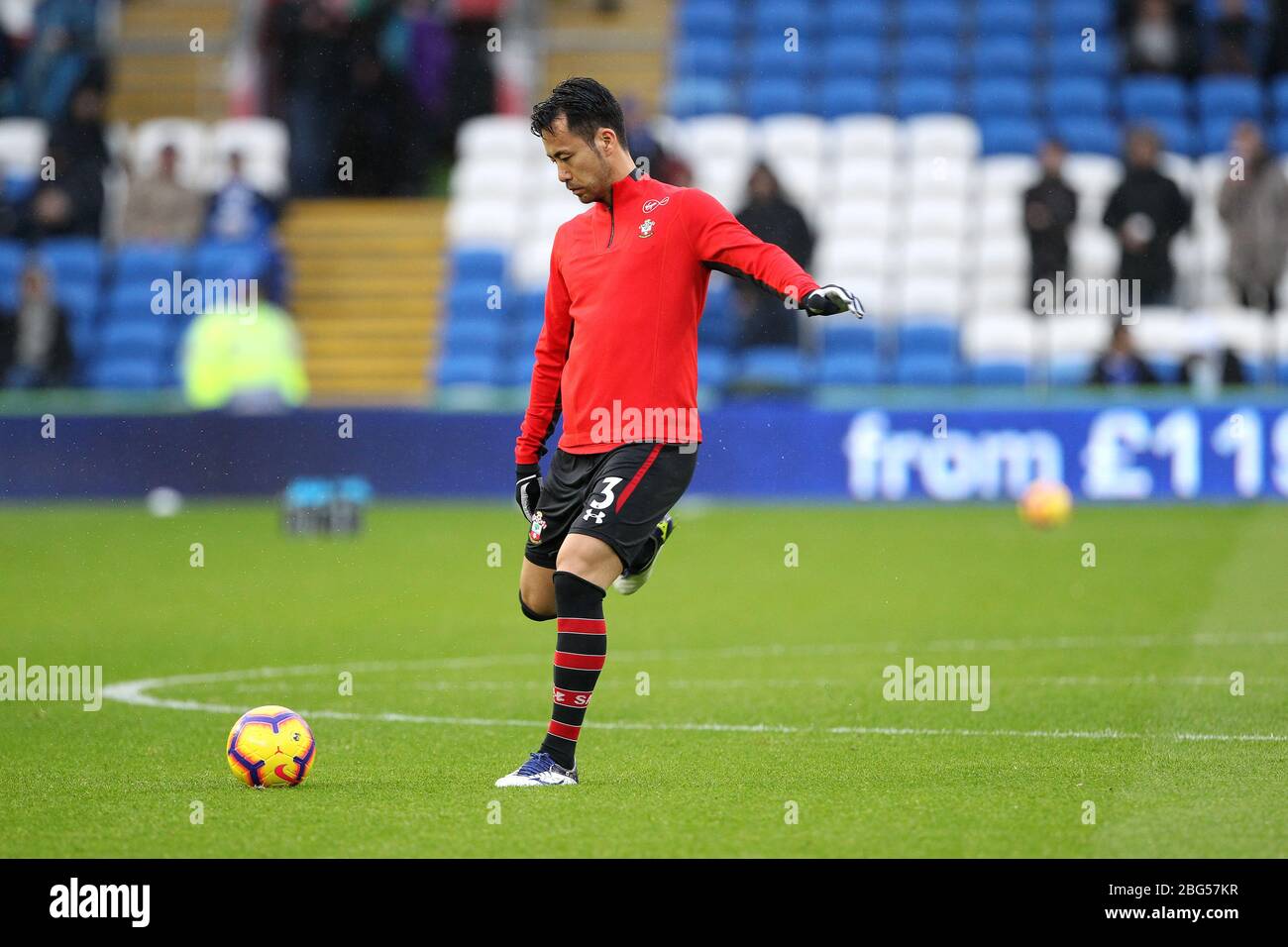 CARDIFF, WALES Maya Yoshida of Southampton warms up prior to the ...