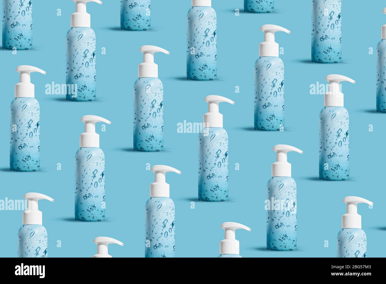 Coronavirus prevention hand sanitizer gel for hand hygiene corona virus protection. Hygiene concept. Pattern Stock Photo