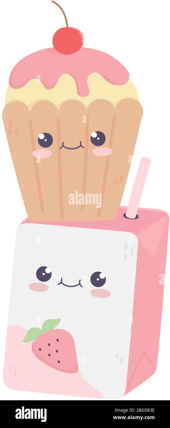 https://c8.alamy.com/comp/2BG583E/cute-juice-box-and-cupcake-kawaii-cartoon-character-vector-illustration-2BG583E.jpg