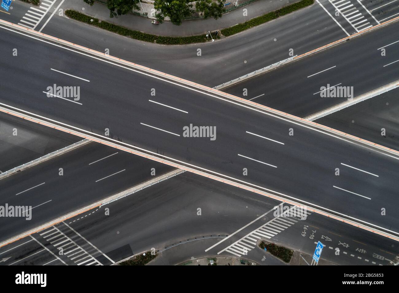 Aerial view of empty highway and overpass Stock Photo - Alamy