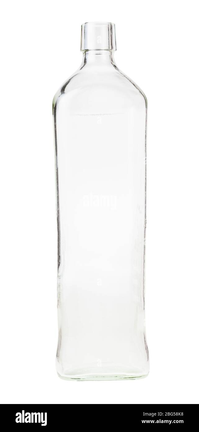 empty clear whiskey bottle isolated on white background Stock Photo