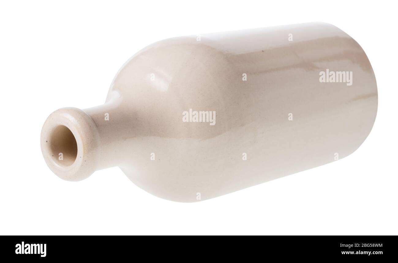 lying white ceramic bottle isolated on white background Stock Photo