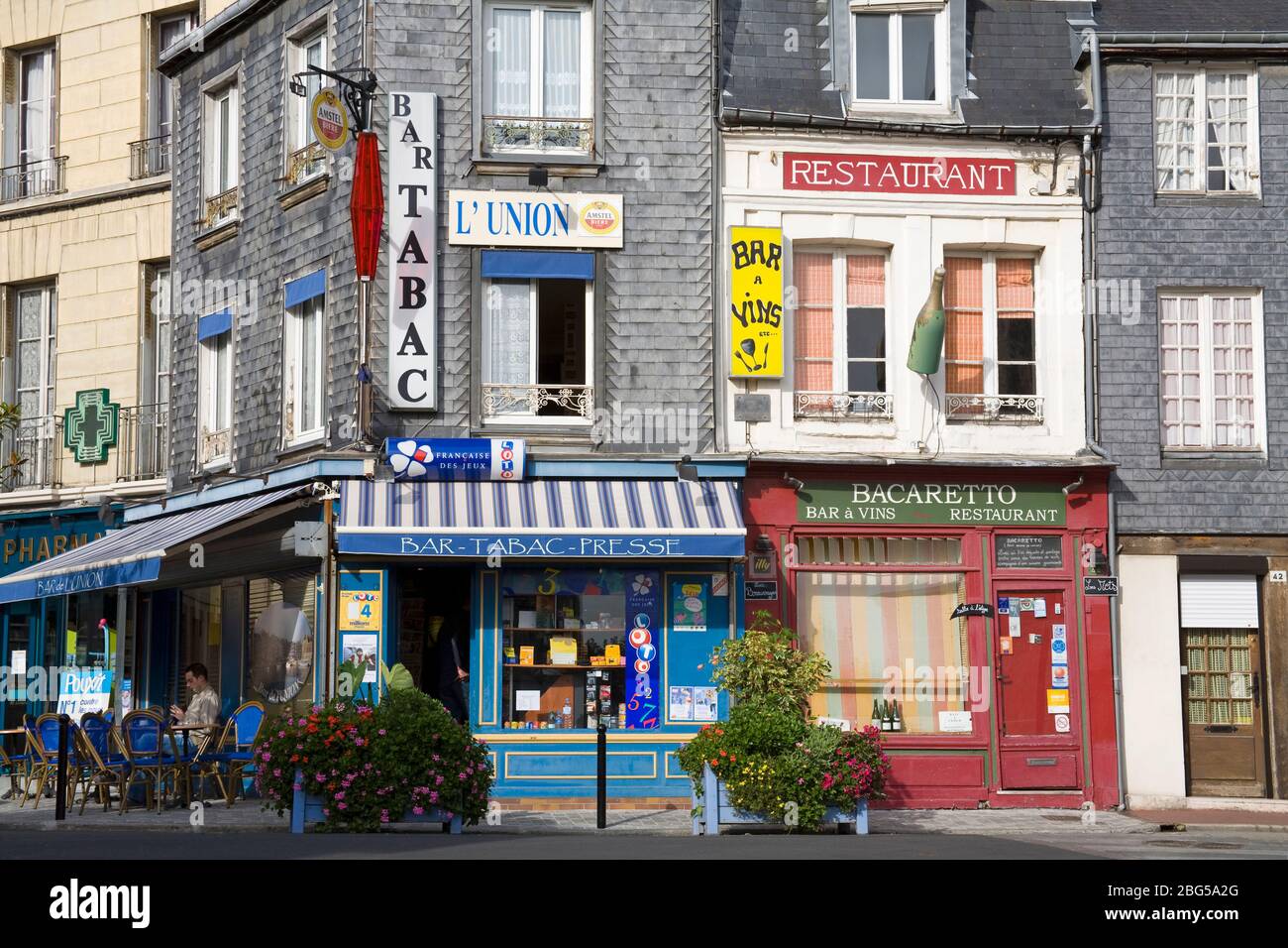 Tabac Bar & Bacaretto Restaurant in Honfleur,Normandy,France,Europe Stock Photo