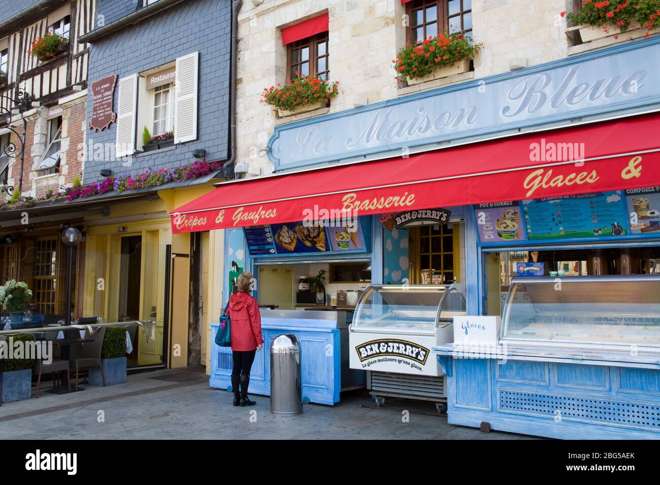 La Maison Bleue Restaurant in Honfleur,Normandy,France,Europe (model released) Stock Photo