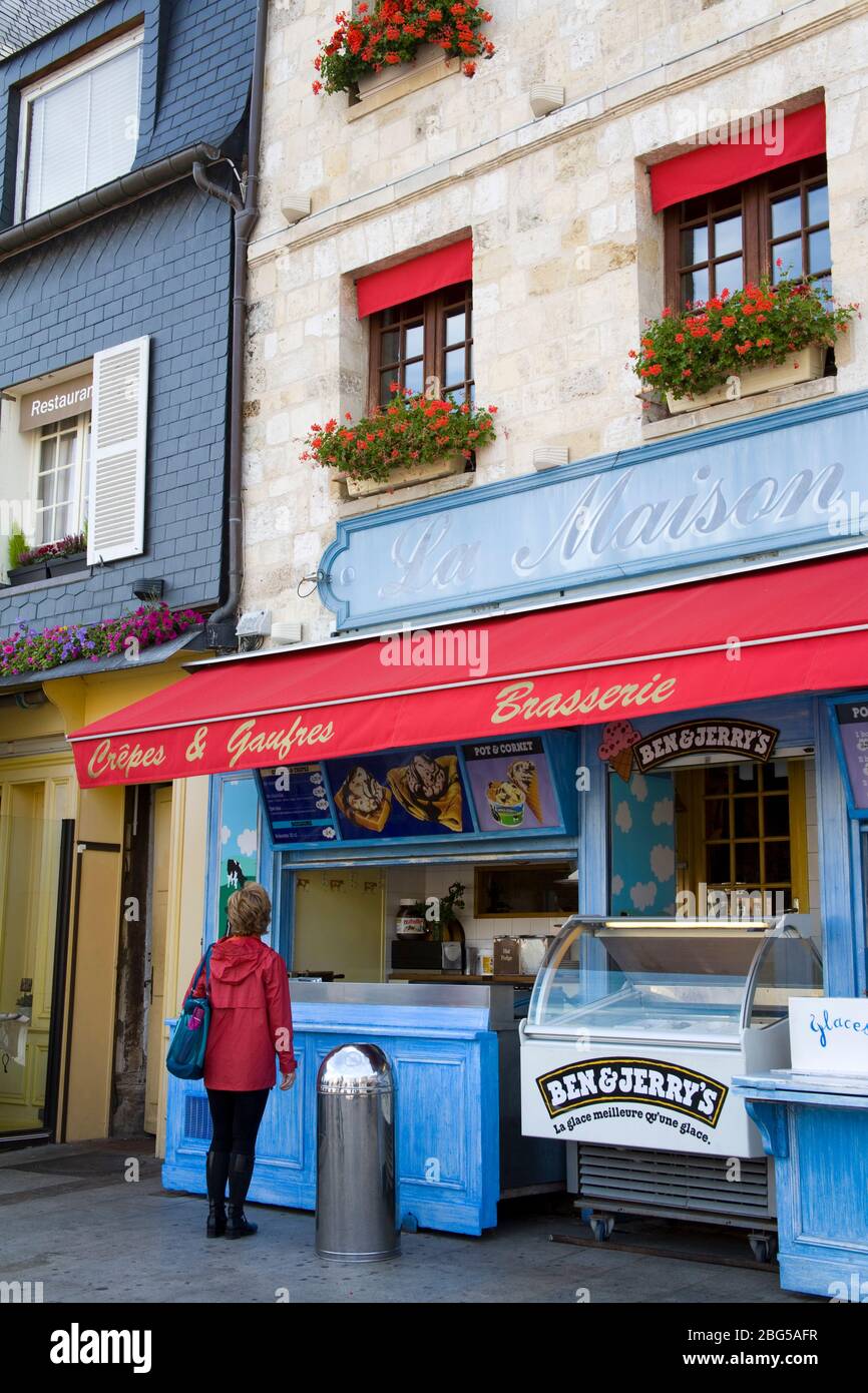 La Maison Bleue Restaurant in Honfleur,Normandy,France,Europe (model released) Stock Photo