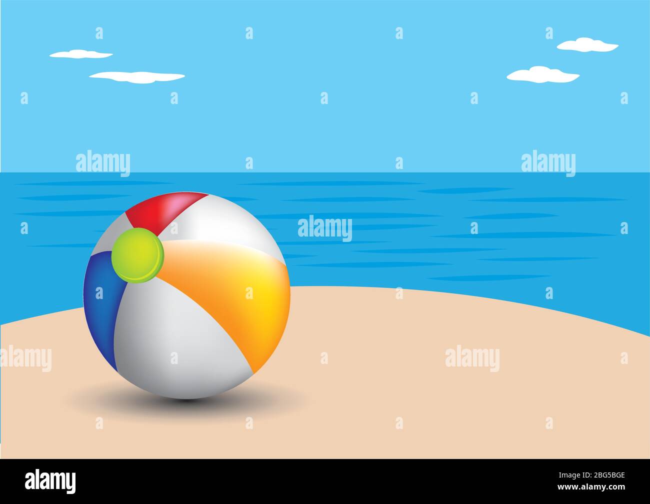 Vector illustration of a beach ball on a beach. Stock Vector